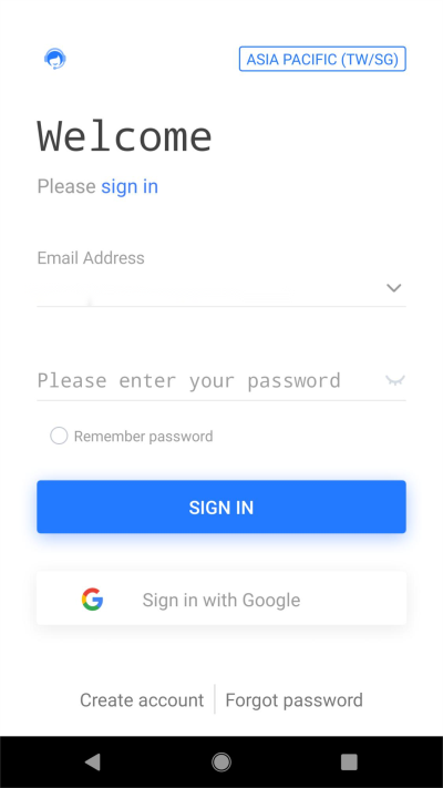 Sign up with email or log in with Google | Hyperspace Cloud Android Emulator